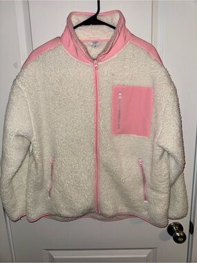 crown & ivy Cream Sherpa Jacket with Pink Trim